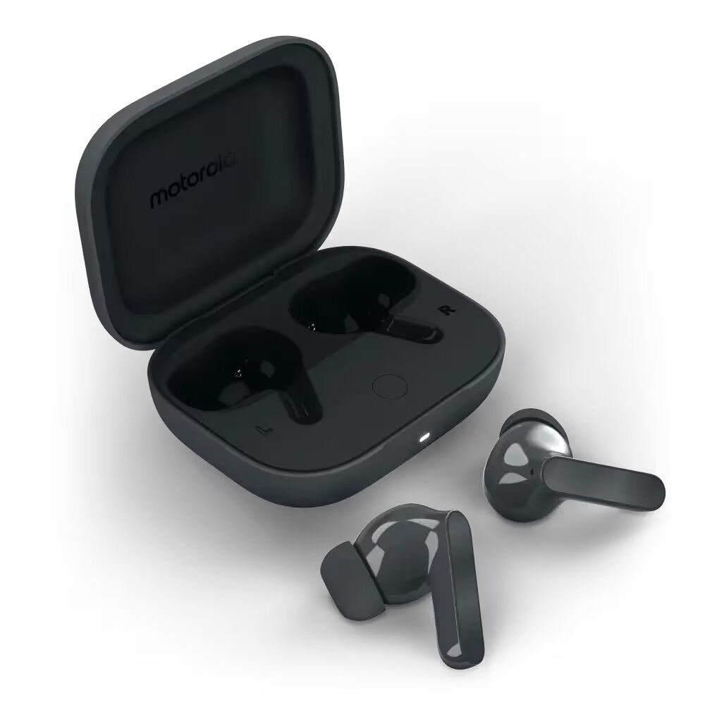 Moto Buds Bass color negro con estuche abierto en Claro Guatemala