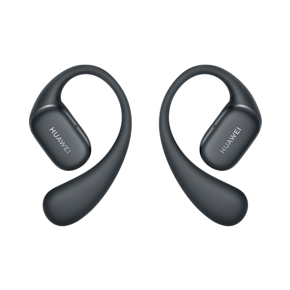 Perfil lateral de los Huawei FreeArc negros con diseño abierto y acabado moderno en Claro Guatemala