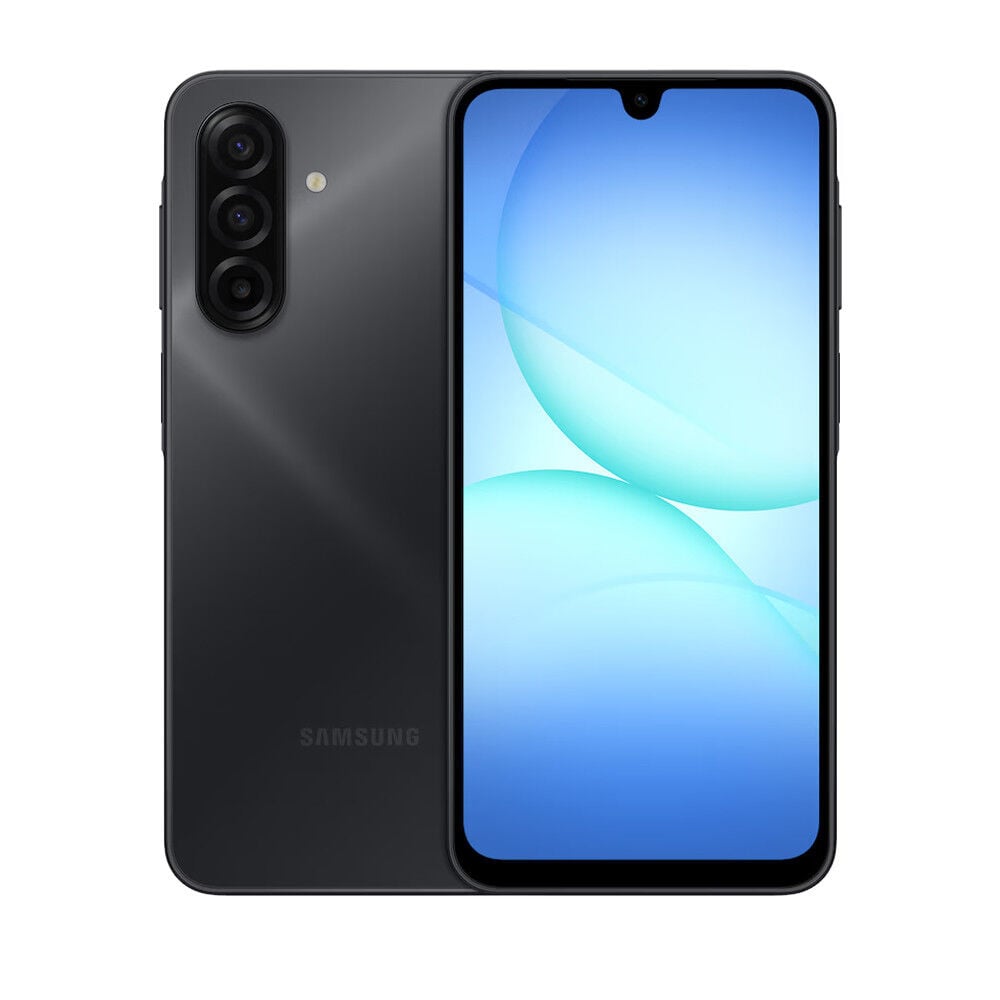 Samsung Galaxy A17 negro vista frontal y trasera con pantalla activa en Claro Guatemala