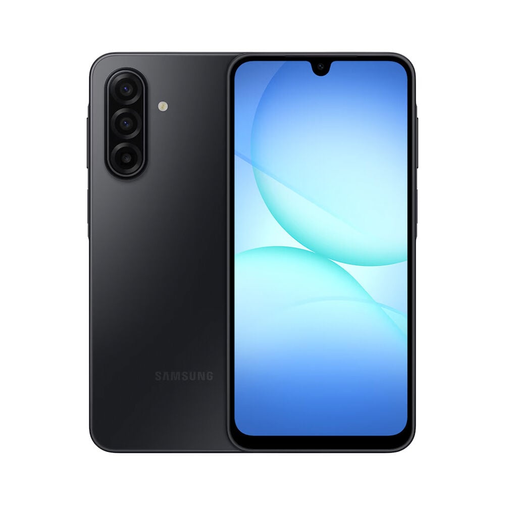Samsung Galaxy A17 5G negro vista frontal y trasera con logo 5G en Claro Guatemala