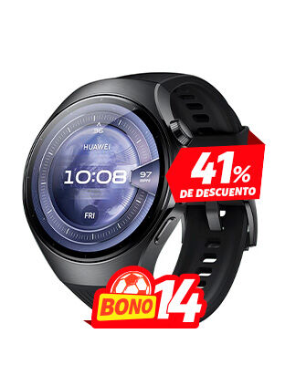 Perfil lateral del Huawei Watch 5 46 mm negro con acabado elegante y correa deportiva en Claro Guatemala