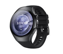 Perfil lateral del Huawei Watch 5 46 mm negro con acabado elegante y correa deportiva en Claro Guatemala